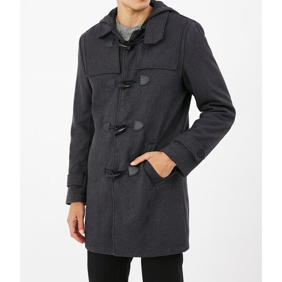 Forever 21 Men's Wool Blend Charcoal Gray Button Up Trench Duffle Peacoat XS - Picture 1 of 10